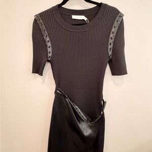 Jonathan Simkhai Charcoal Asymmetrical Dress with Faux Leather Accent